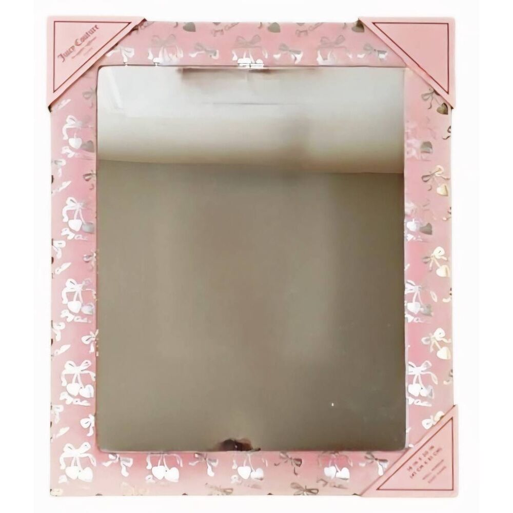 Juicy Couture Home Silver Foil Heart Cherries Script Logo Velour Accent Mirror